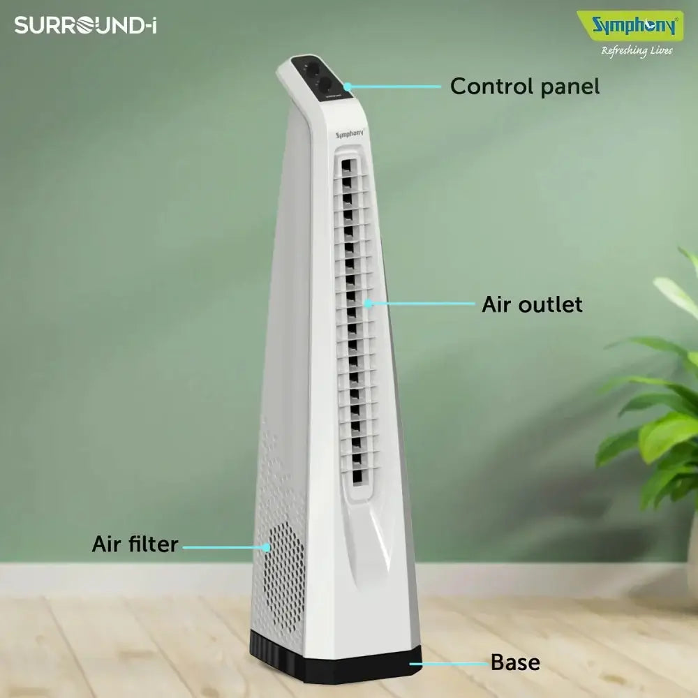 Symphony Surround Senior Bladeless Tower Fan – Elegant White Tower Fan for Large Spaces