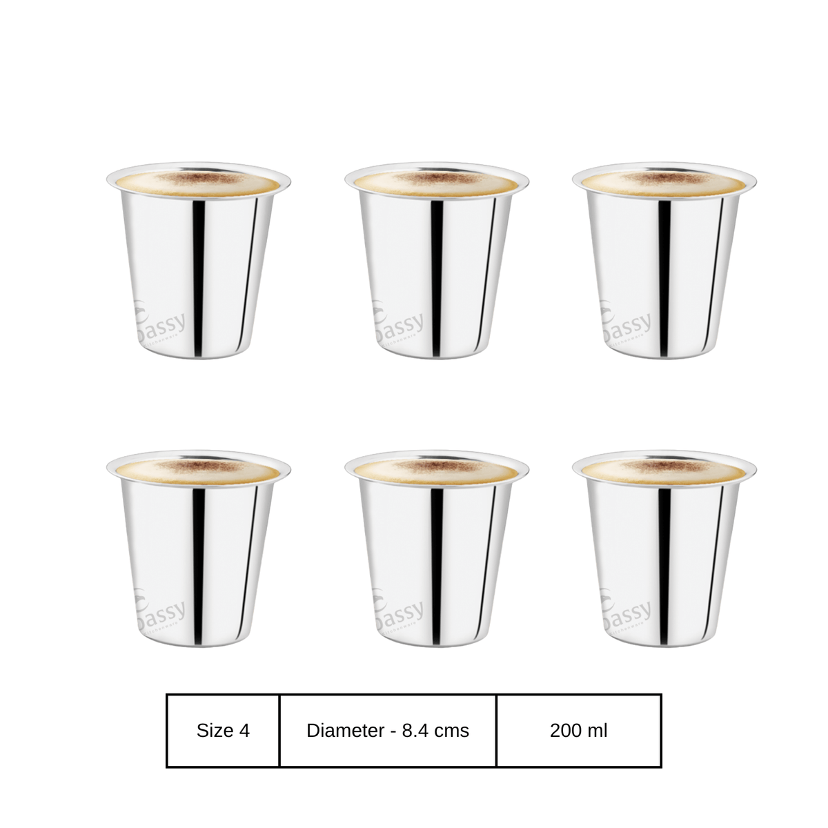 Embassy 22G Rampatra Glass Premium Stainless Steel Drinking Glasses Set - Mirror Finish - 6 pieces