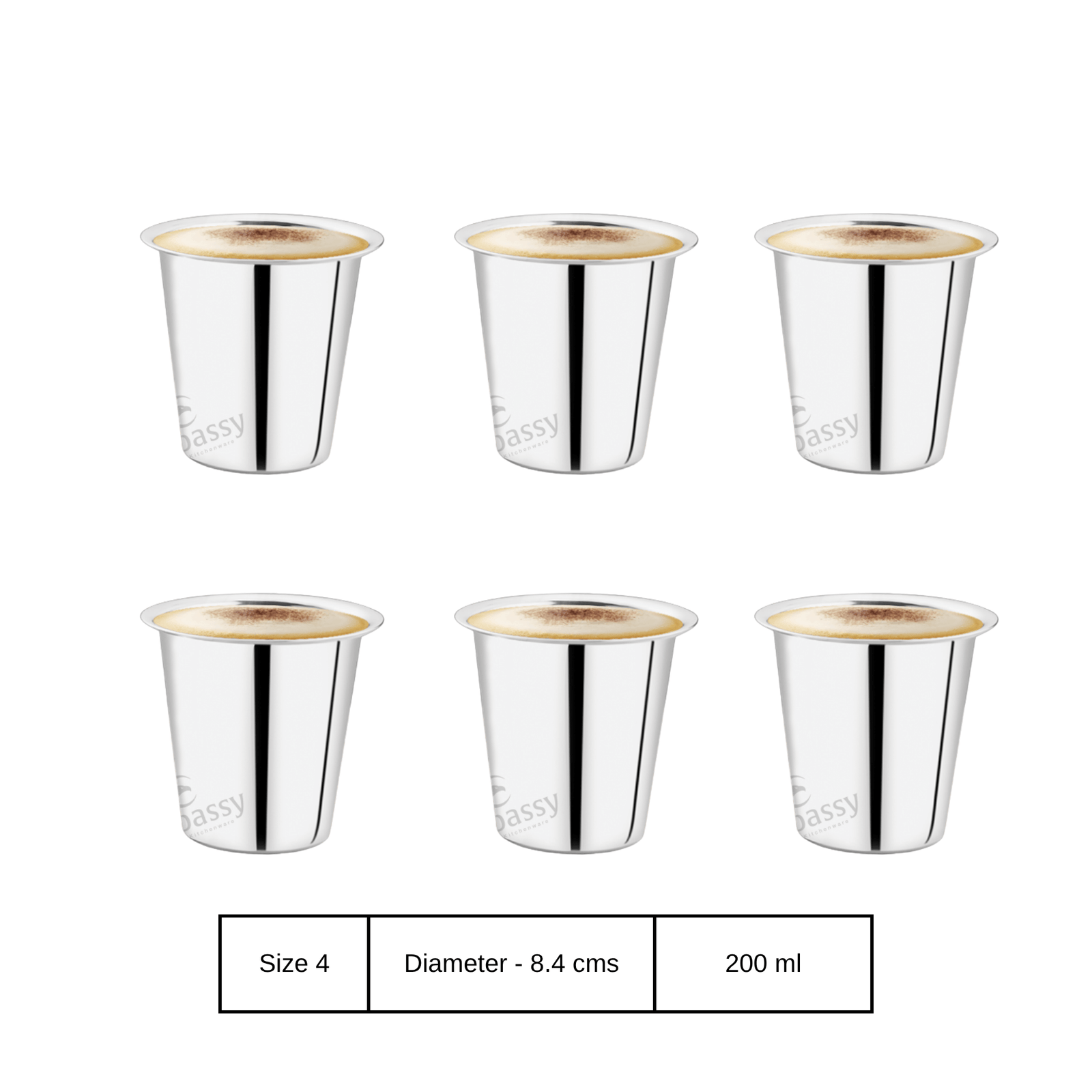 Embassy 22G Rampatra Glass Premium Stainless Steel Drinking Glasses Set - Mirror Finish - 6 pieces