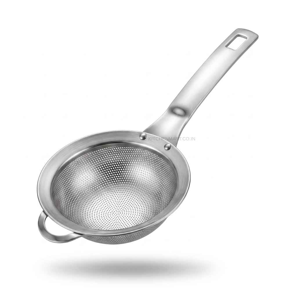 KitchenMart Shengya Stainless Steel Tea Strainer with Handle – SUS304 18/8 Steel (3 Sizes)