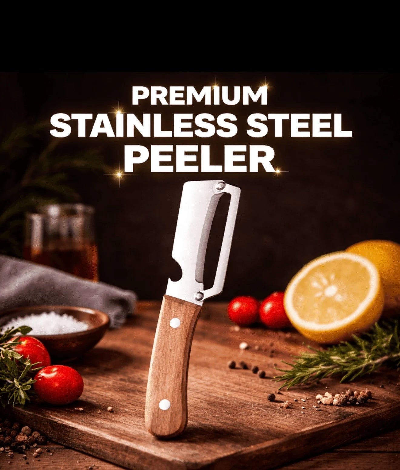 Two pack of stainless steel wide blade peelers with natural wooden handles