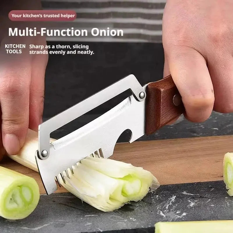 Scallion cutter comb slicing green onions for Asian stir fry prep
