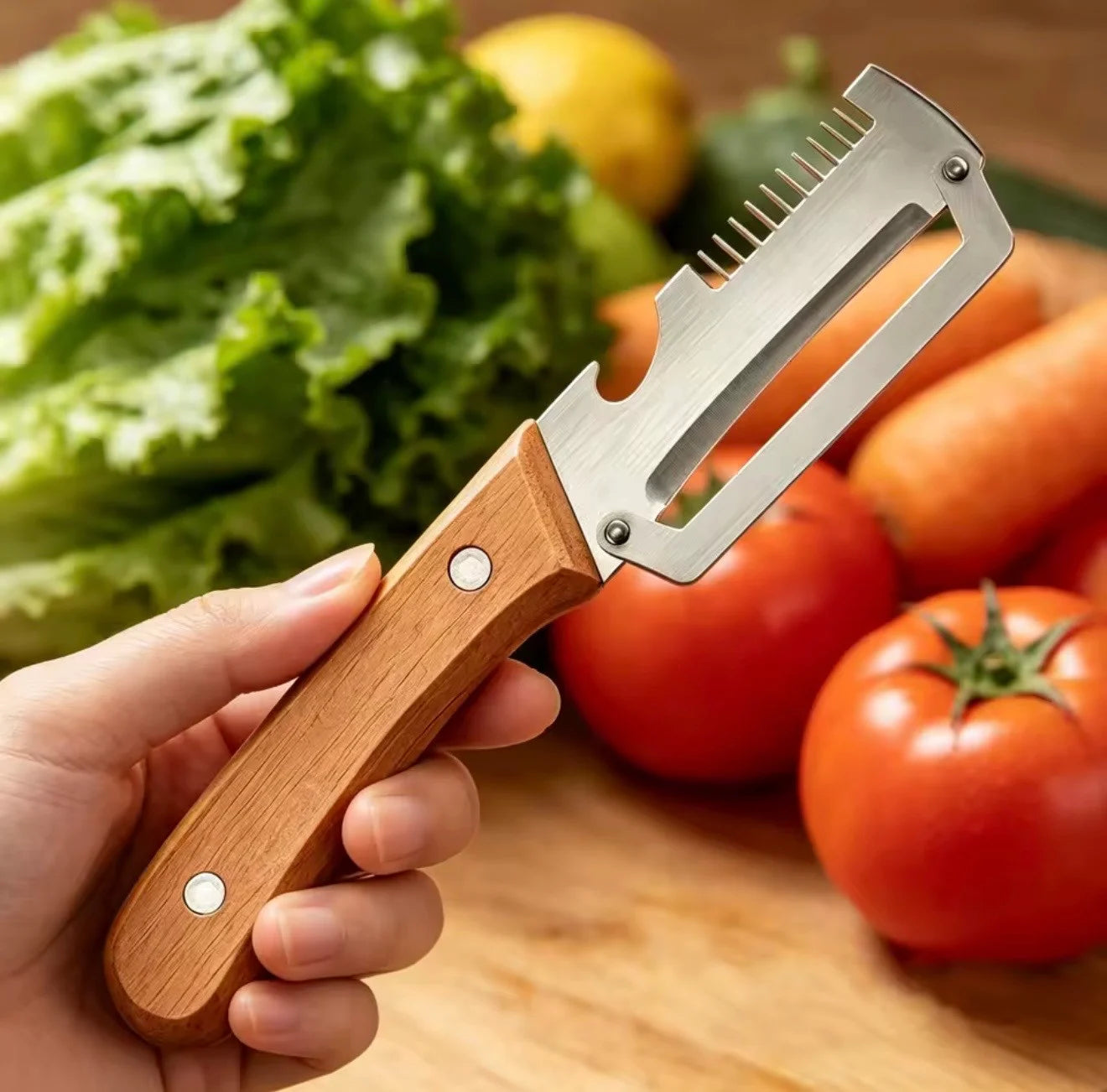 Compact 3-in-1 vegetable peeler for Indian and Asian kitchen prep