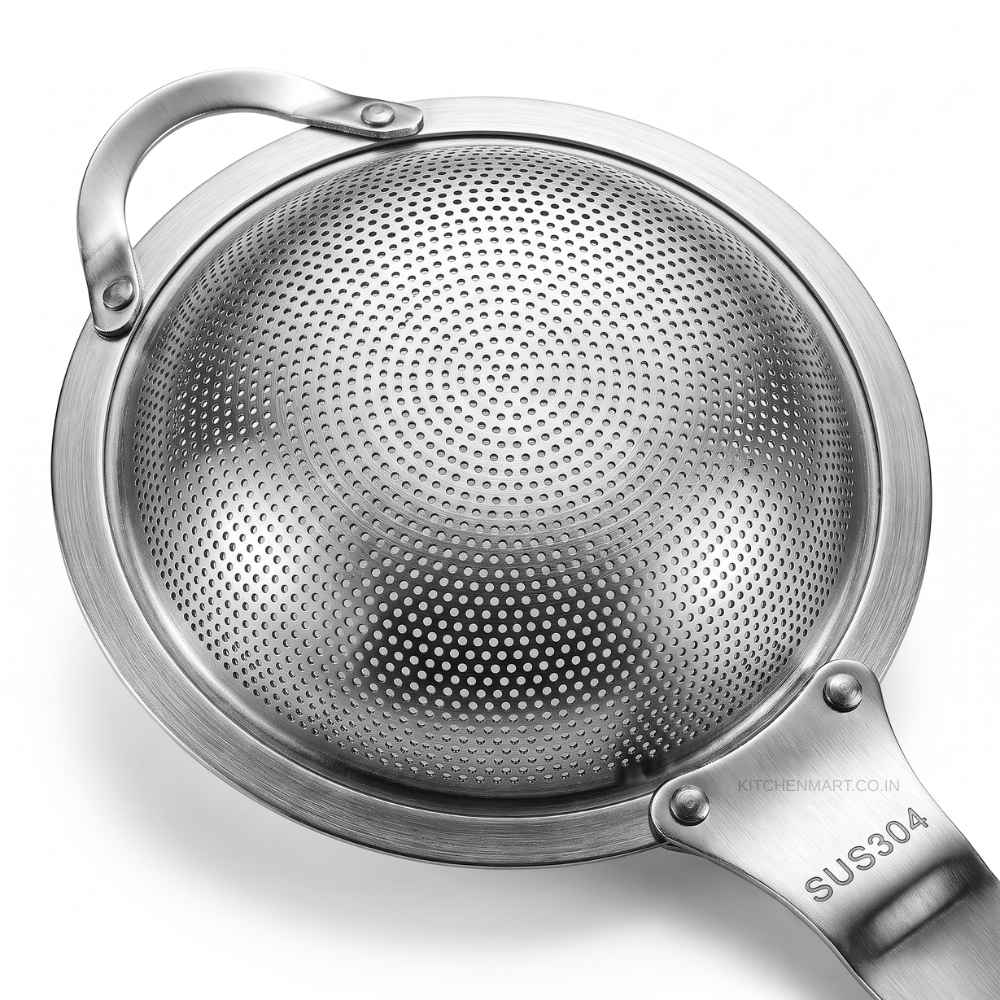 KitchenMart Shengya Stainless Steel Tea Strainer with Handle – SUS304 18/8 Steel (3 Sizes)
