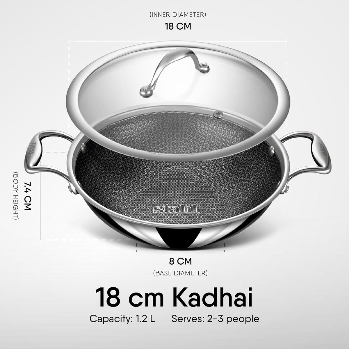Stahl Triply Stainless Steel Artisan Hybrid Kadhai with Lid (Non-Stick)