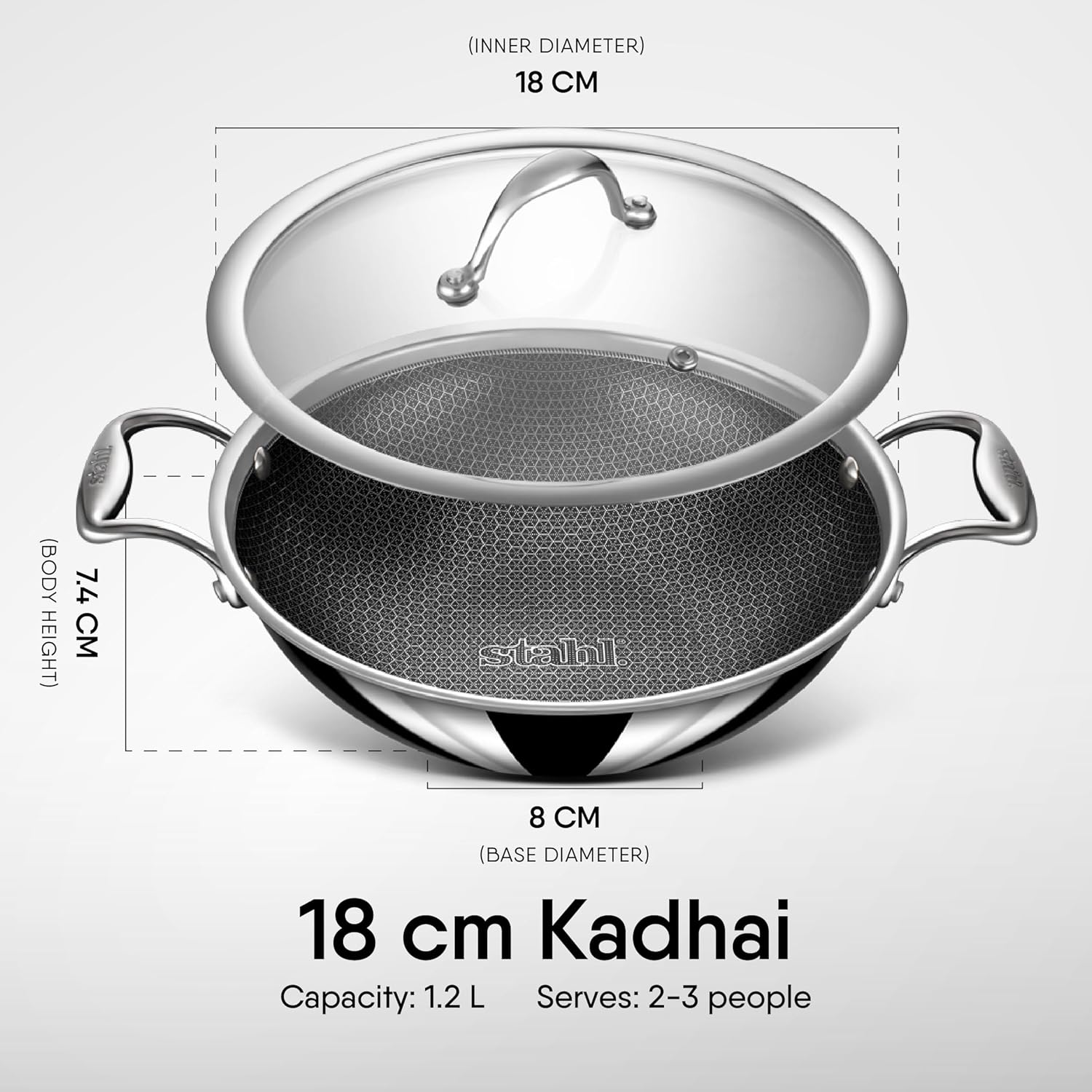 Stahl Triply Stainless Steel Artisan Hybrid Kadhai with Lid (Non-Stick)