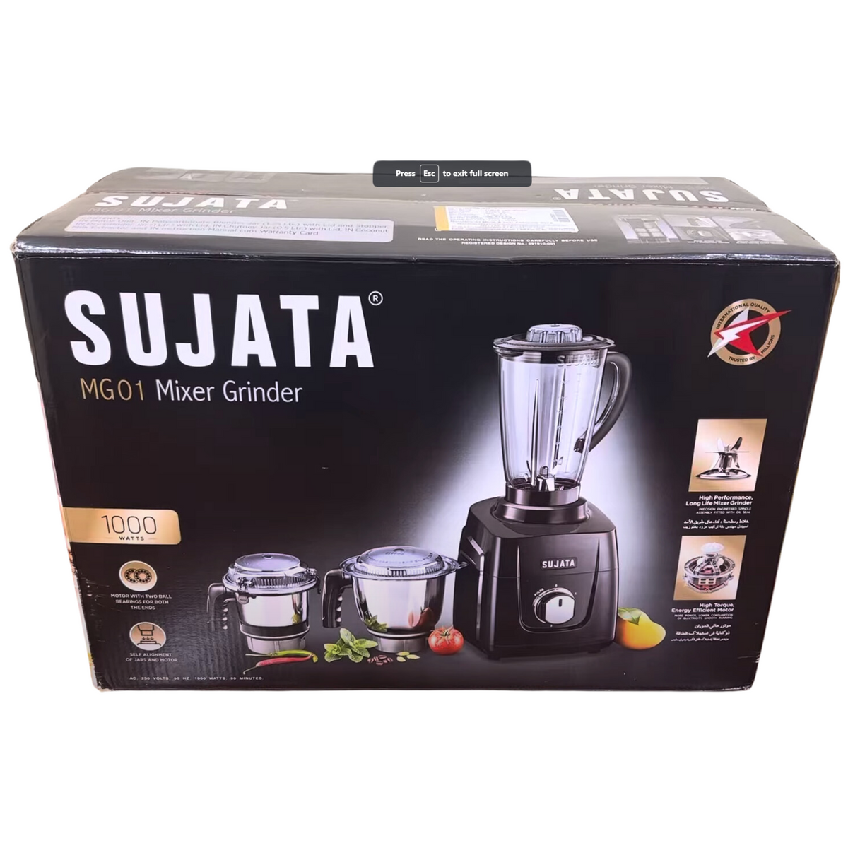 MIXER GRINDER NUOVA GENERAZIONE SUJATA, NERO 1000 MIXER GRINDER NUOVA GENERAZIONE SUJATA, NERO 1000