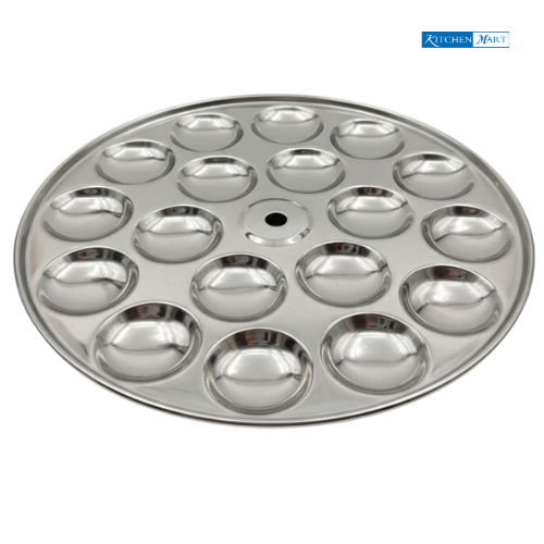 Kitchen Mart stainless steel deep mini idli plate 18 cavities 3.4cm diameter top view