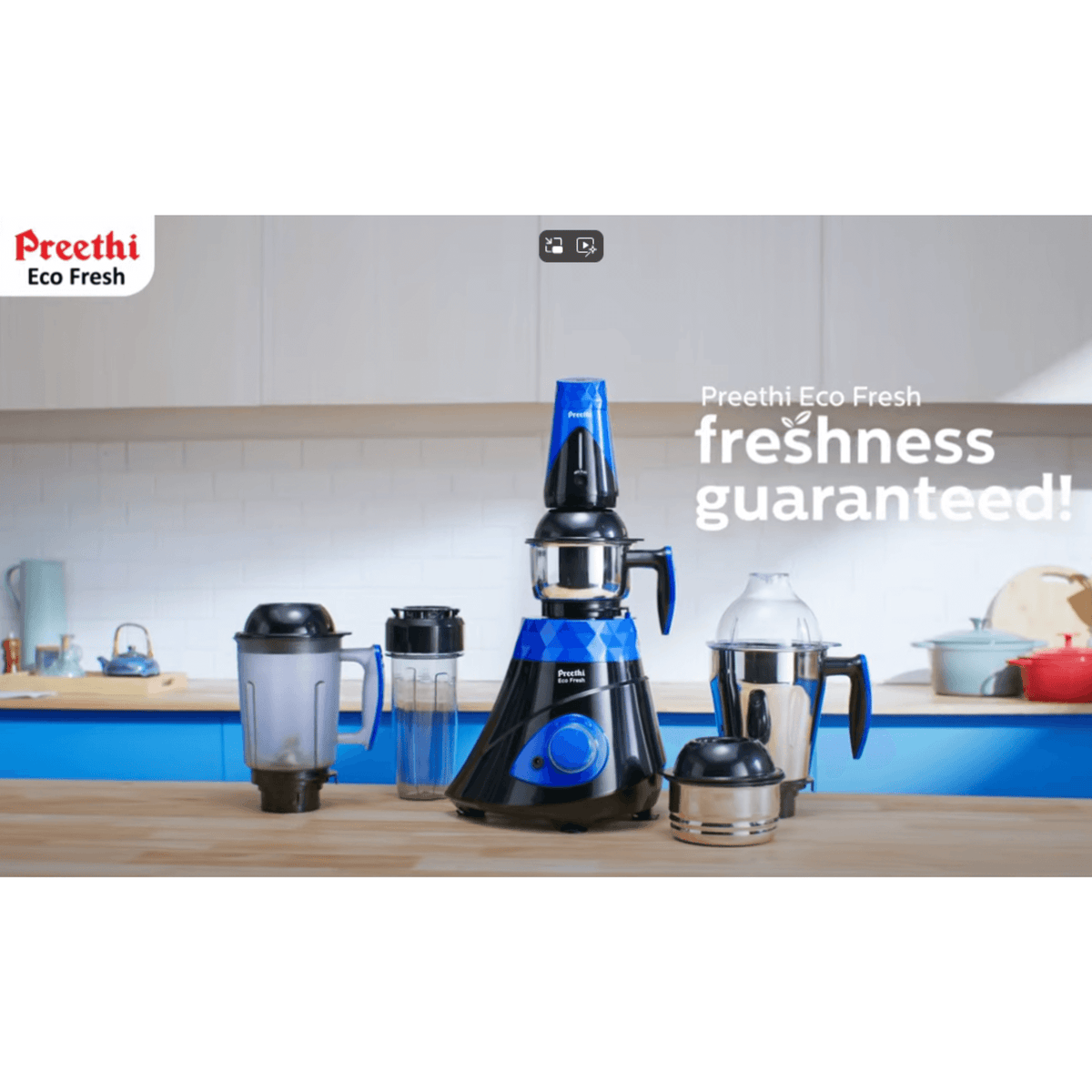 Preethi Eco Fresh mixer grinder featuring 750W motor and 5-year warranty