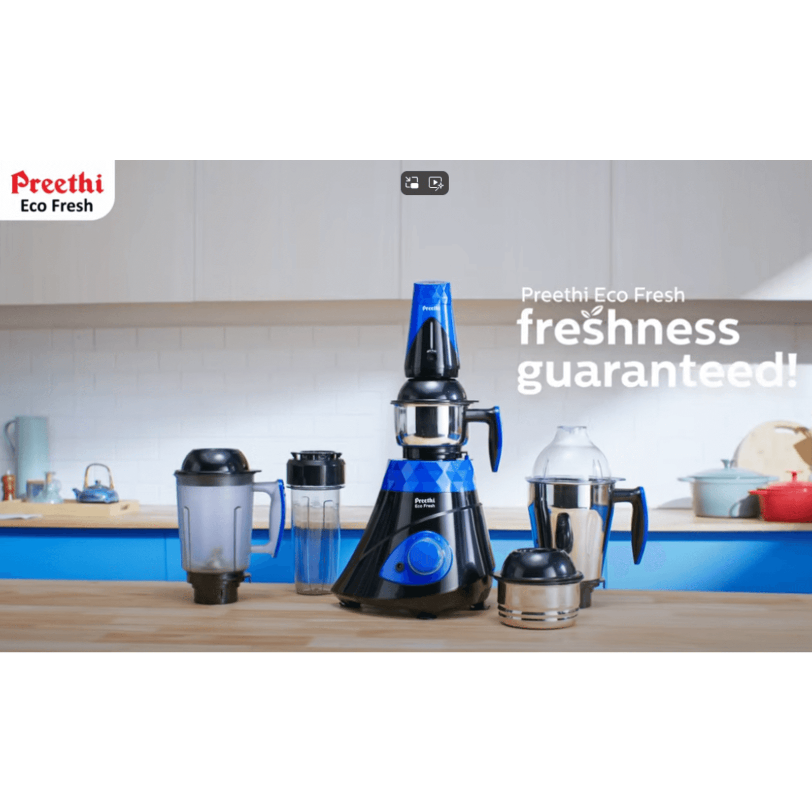 Preethi Eco Fresh mixer grinder featuring 750W motor and 5-year warranty