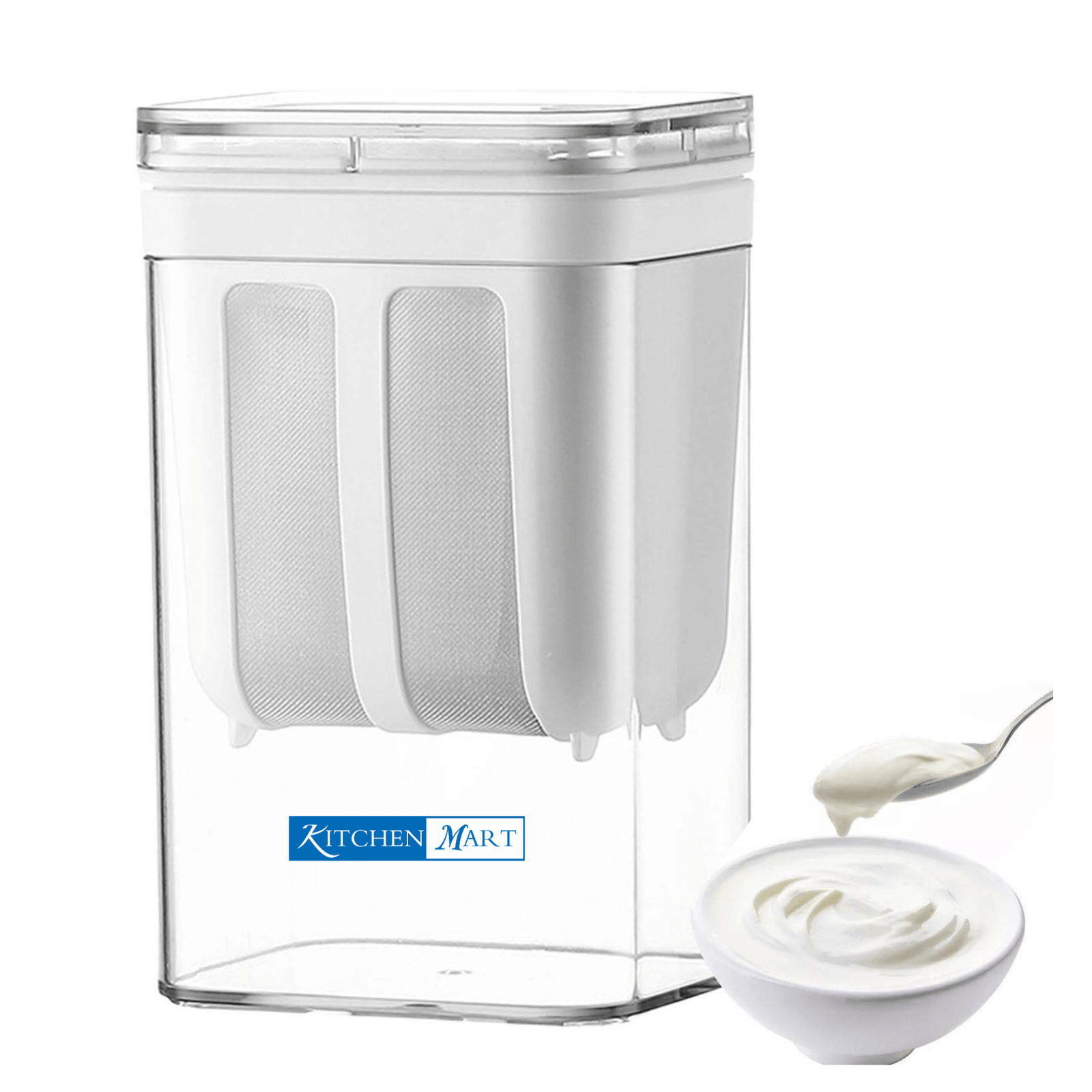 KITCHEN MART hung curd strainer box 1100ml capacity with stainless steel mesh filter for Greek yogurt making