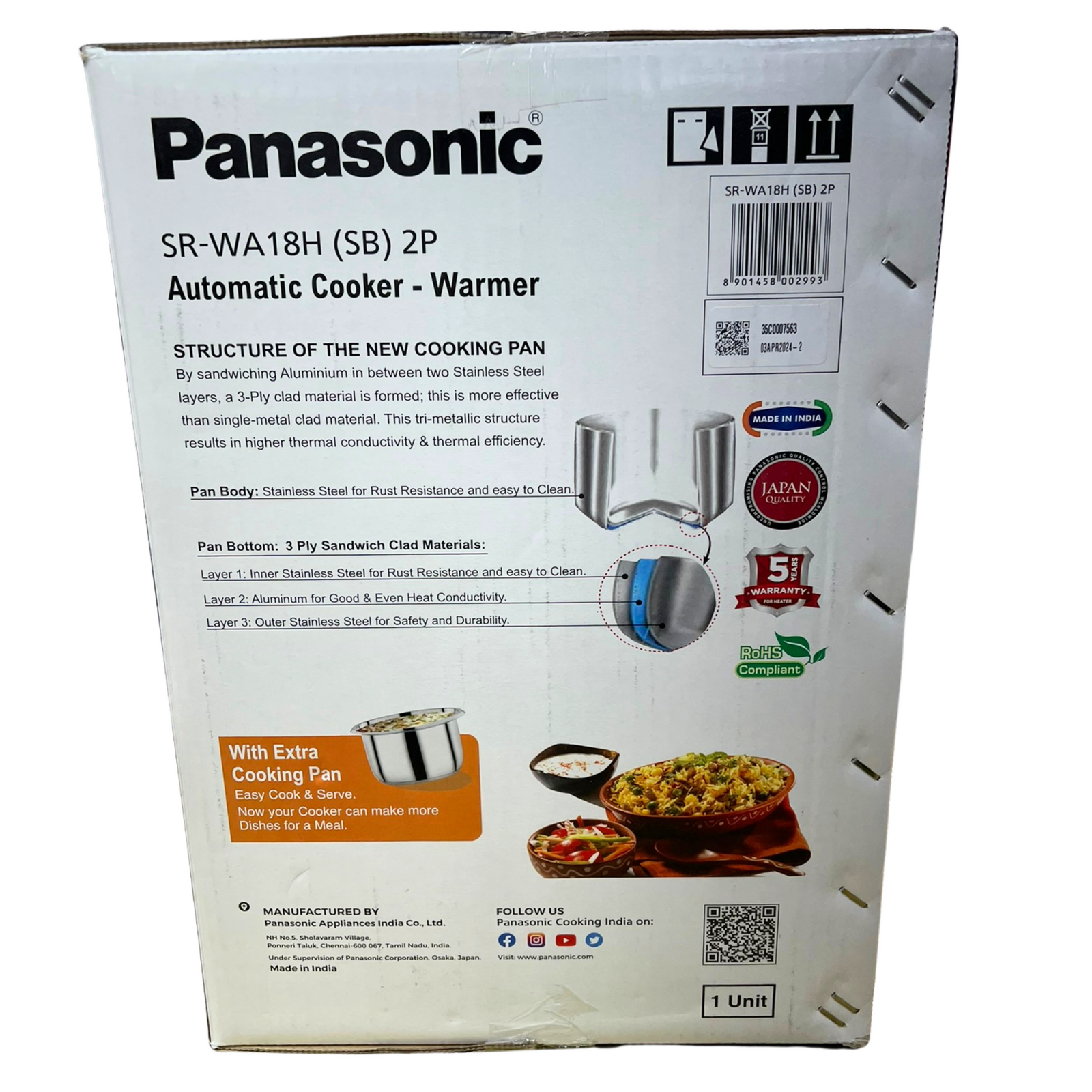 Panasonic SR-WA18H (SB) Automatic Rice Cooker - Sandwich Bottom Stainless Steel Inner Pot