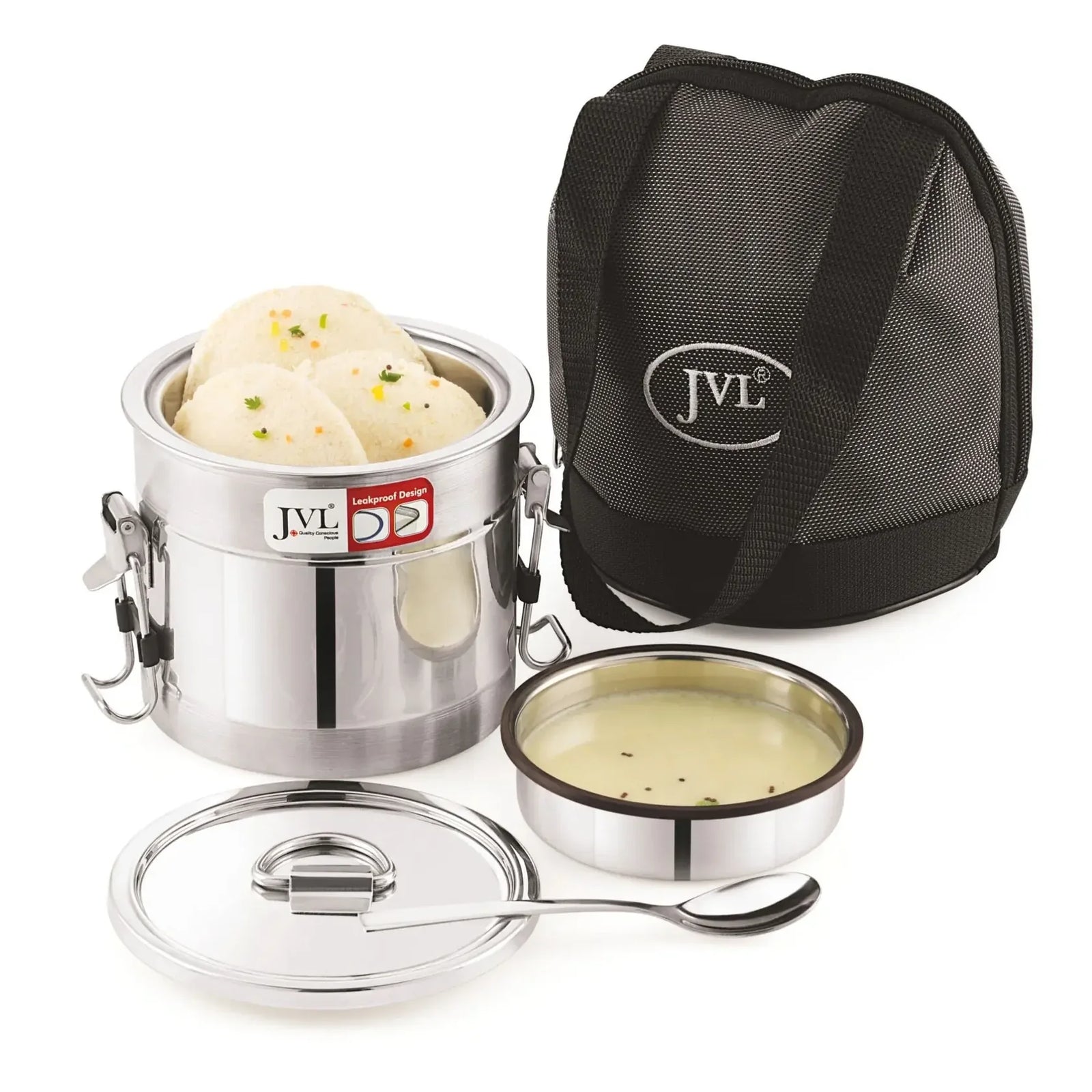 JVL Classicware Stainless Steel Insulated Hot Lunch Jar | Double-Wall | Leak-Proof | Spoon & Carry Bag