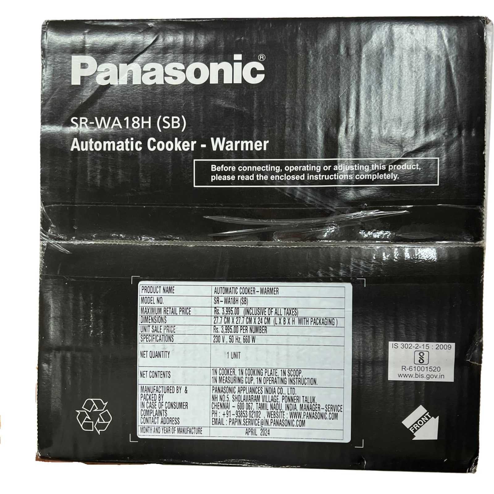 Panasonic SR-WA18H (SB) Automatic Rice Cooker - Sandwich Bottom Stainless Steel Inner Pot