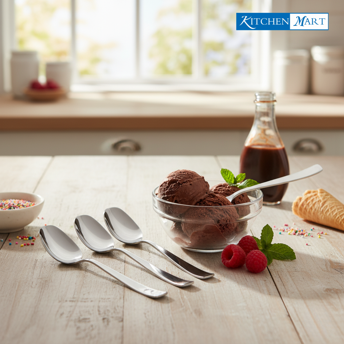 Kitchen Mart 14 gauge stainless steel ice cream spoon set of 6