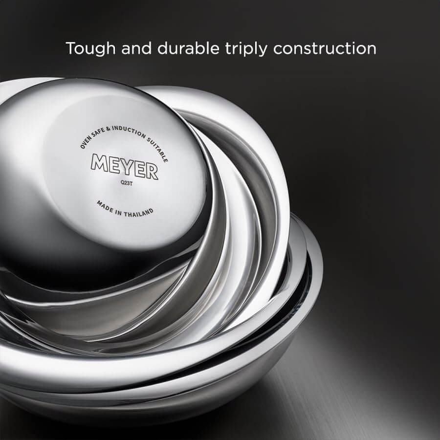 Meyer Trivantage Triply Stainless Steel Tasla Kadai - Nickel Free Deep Kadhai Without Handle for Gas & Induction