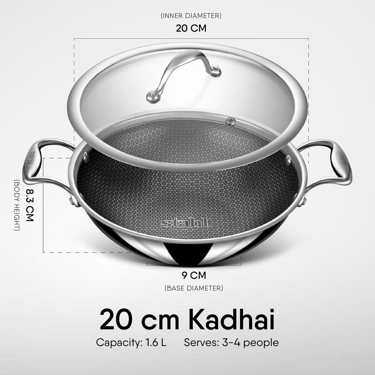 Stahl Triply Stainless Steel Artisan Hybrid Kadhai with Lid (Non-Stick)