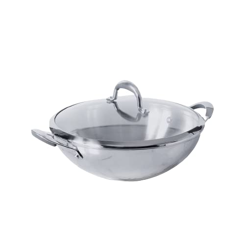 Meyer Select Stainless Steel Kadai 30cm / 4 Litre with Glass Lid — 5mm Sandwich Base, Induction Ready