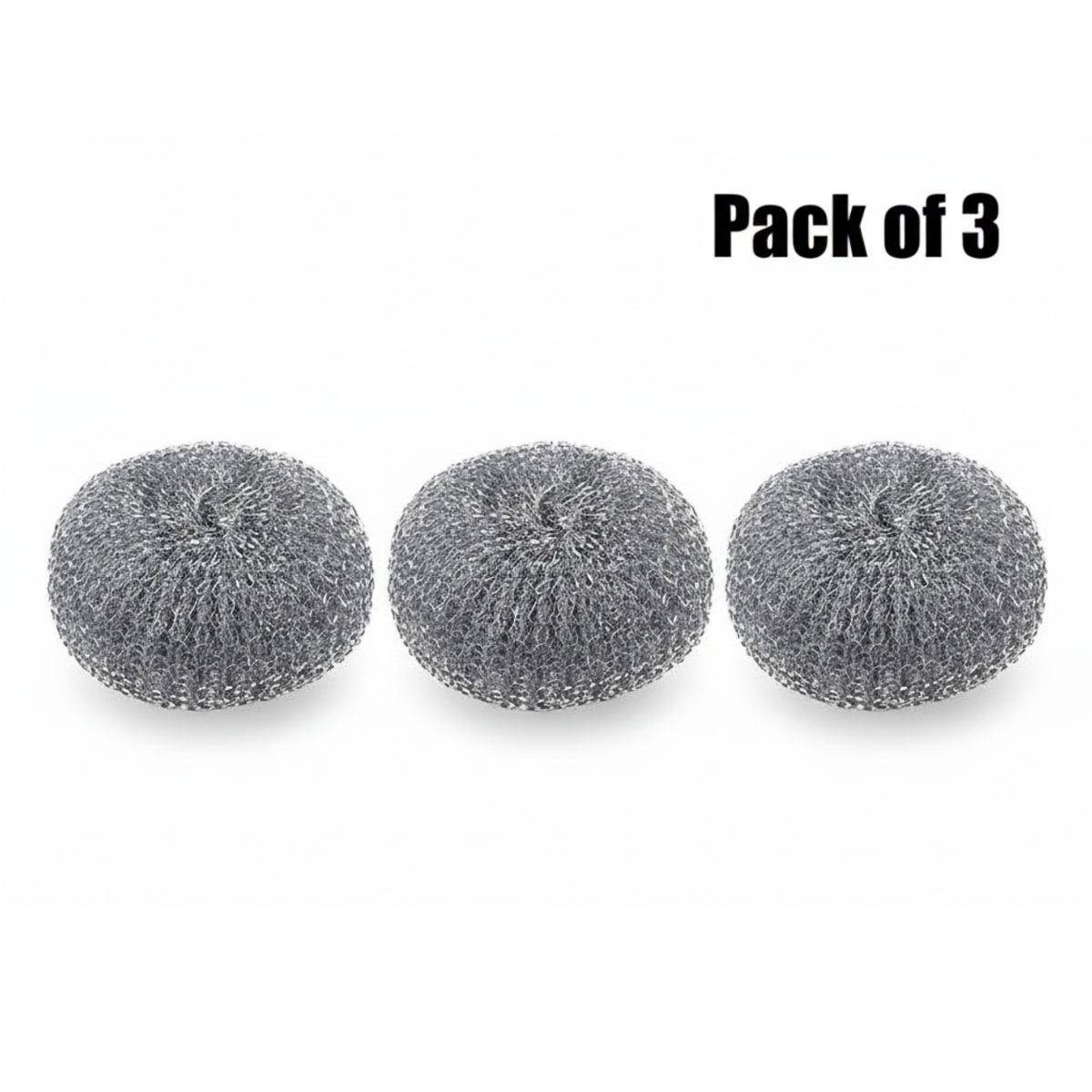 Three gray scrunchies on a white background with 'Pack of 3' text.