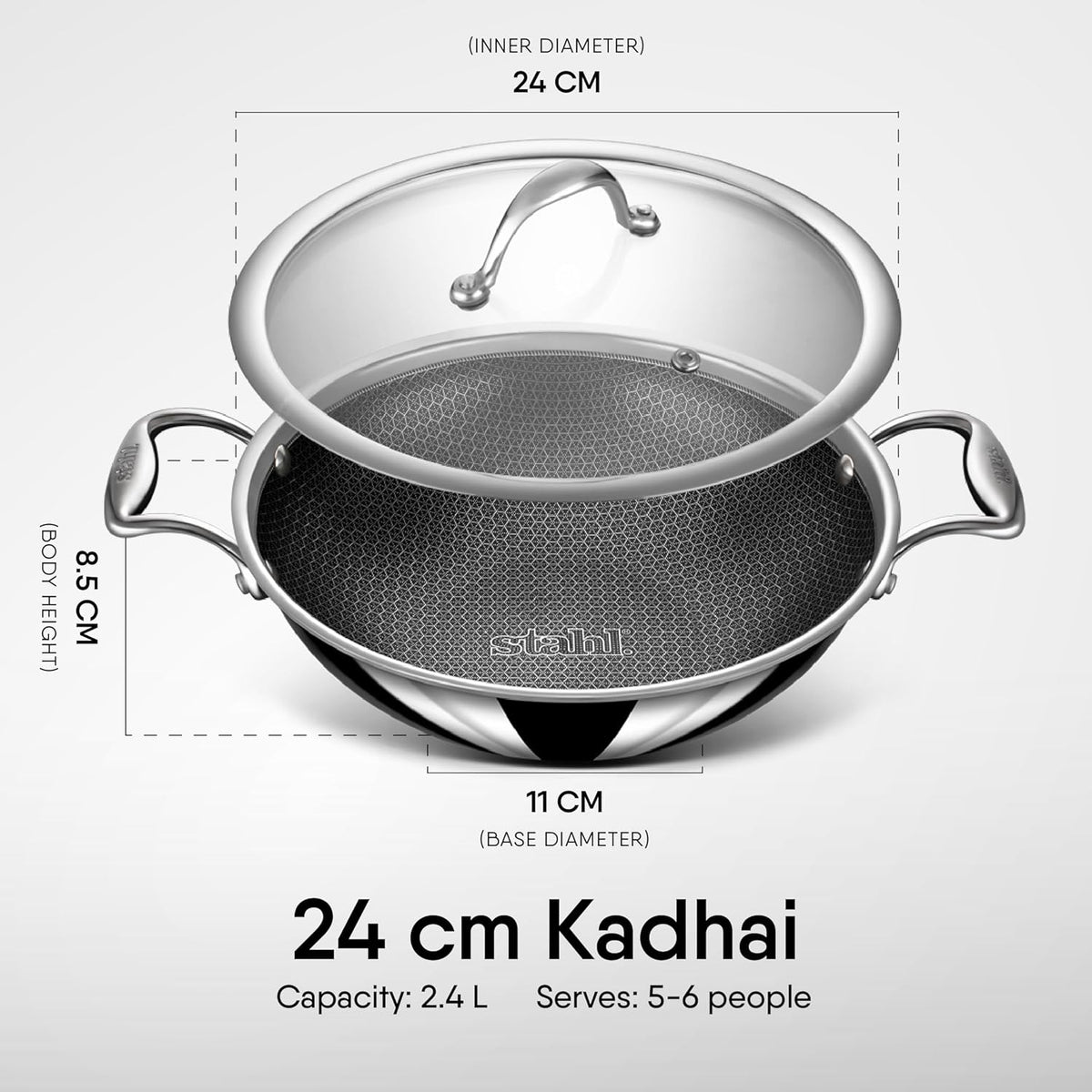 Stahl Triply Stainless Steel Artisan Hybrid Kadhai with Lid (Non-Stick)