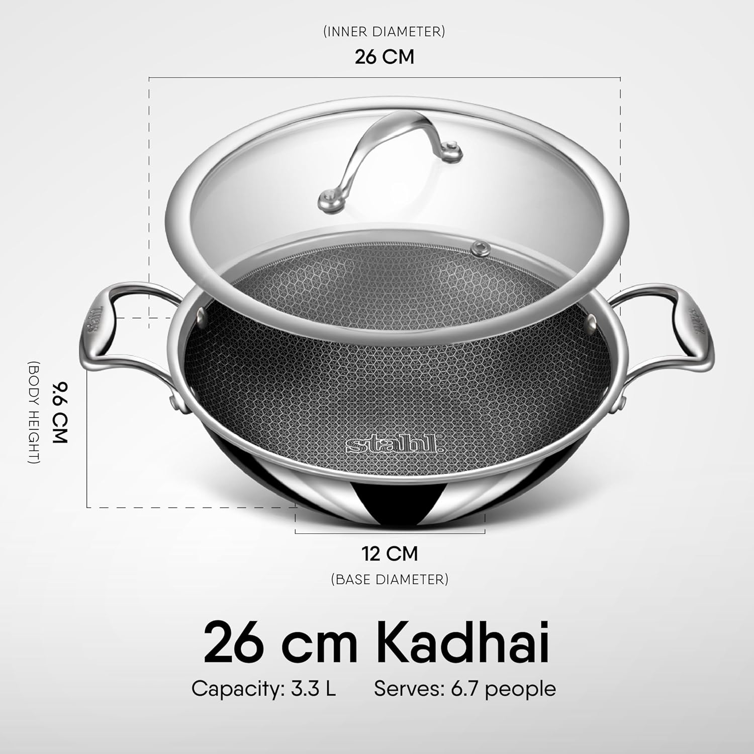 Stahl Triply Stainless Steel Artisan Hybrid Kadhai with Lid (Non-Stick)