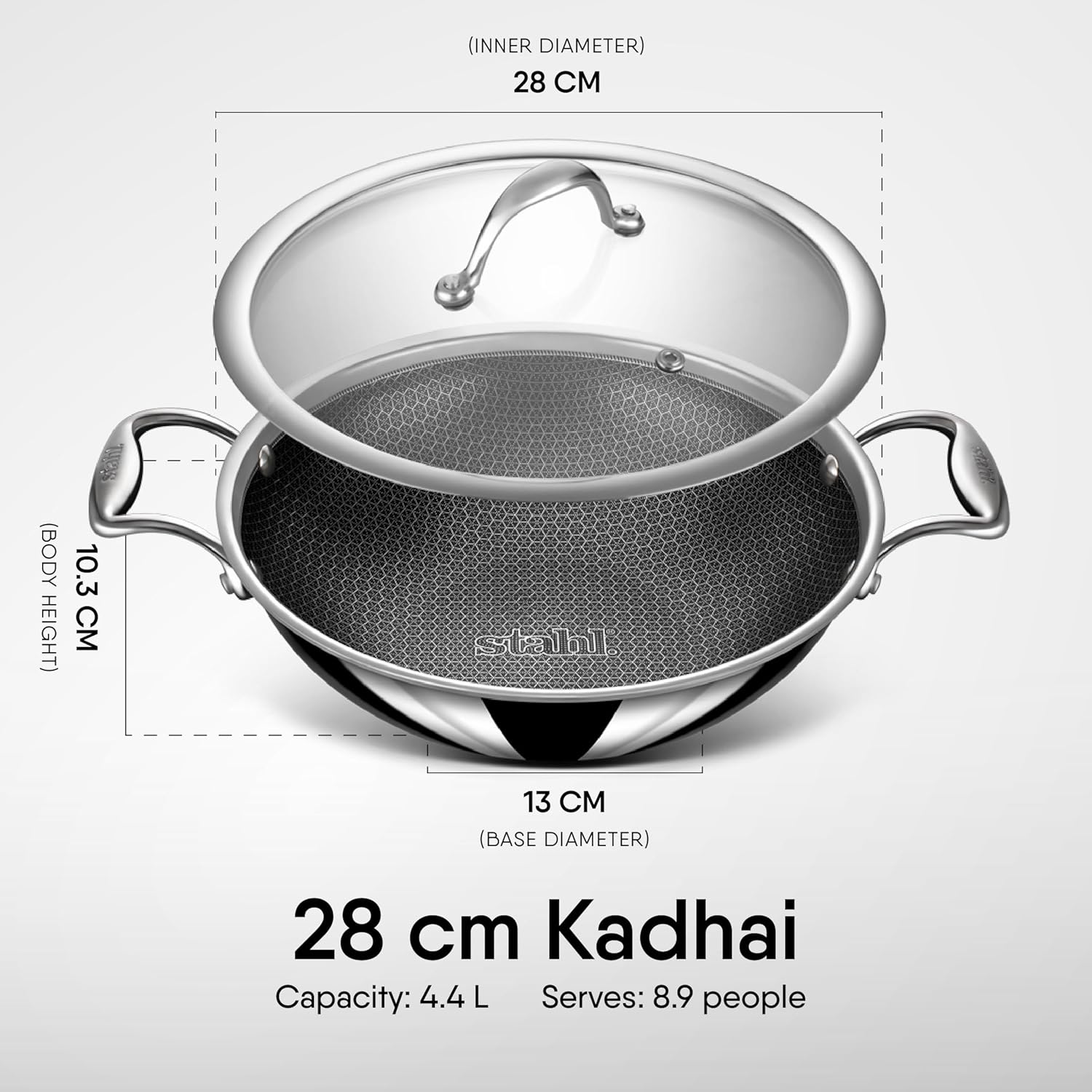 Stahl Triply Stainless Steel Artisan Hybrid Kadhai with Lid (Non-Stick)