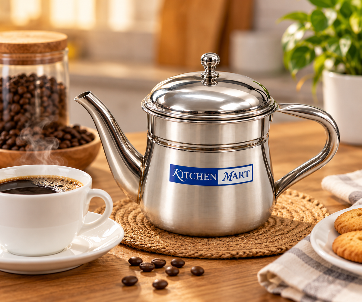 Kitchen Mart Stainless Steel Coffee Kettle with Filter – South Indian Drip Coffee Maker