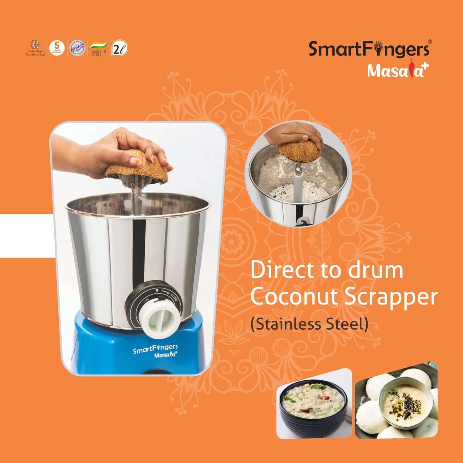 2L Wet Grinder for idli and dosa batter with conical drum