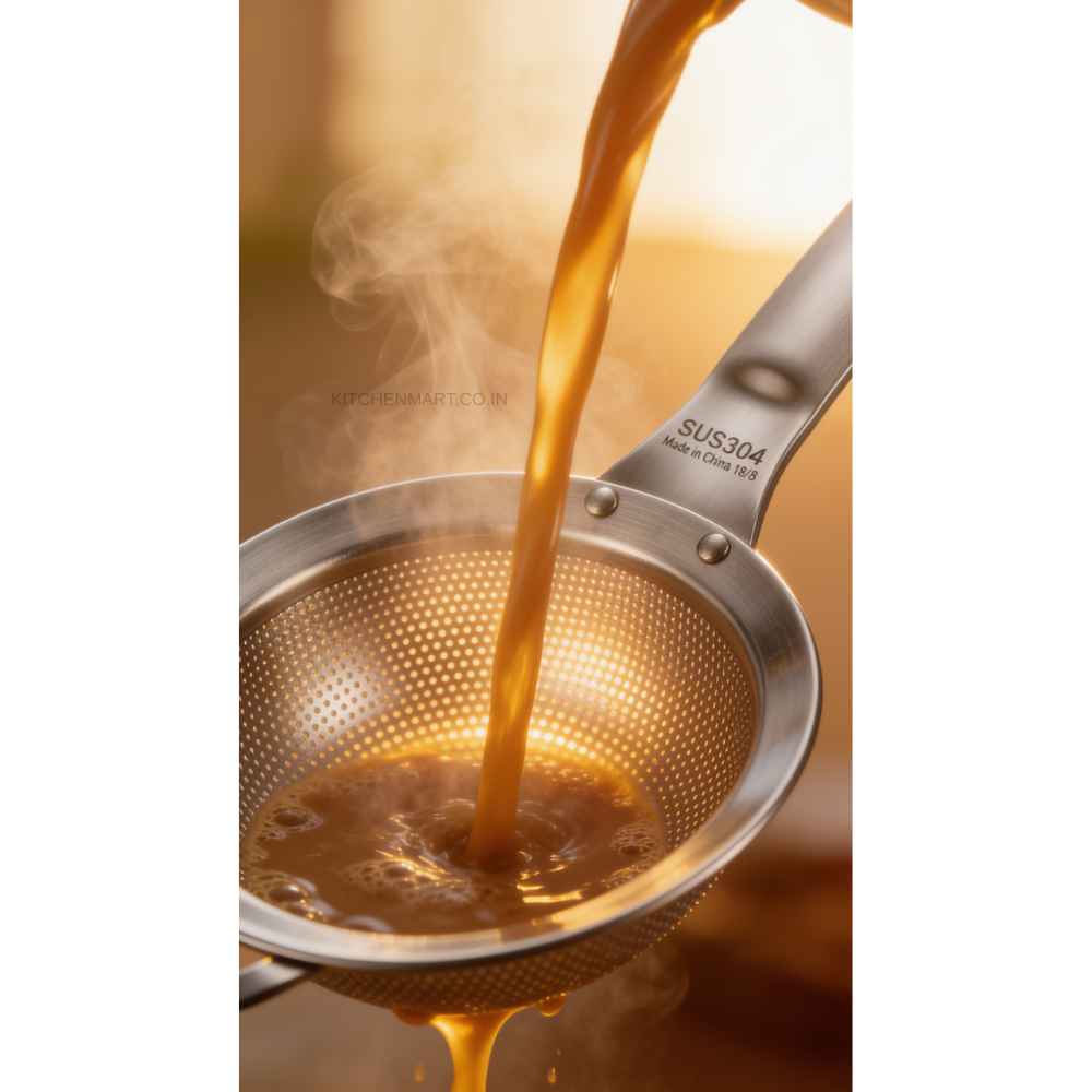 KitchenMart Shengya Stainless Steel Tea Strainer with Handle – SUS304 18/8 Steel (3 Sizes)