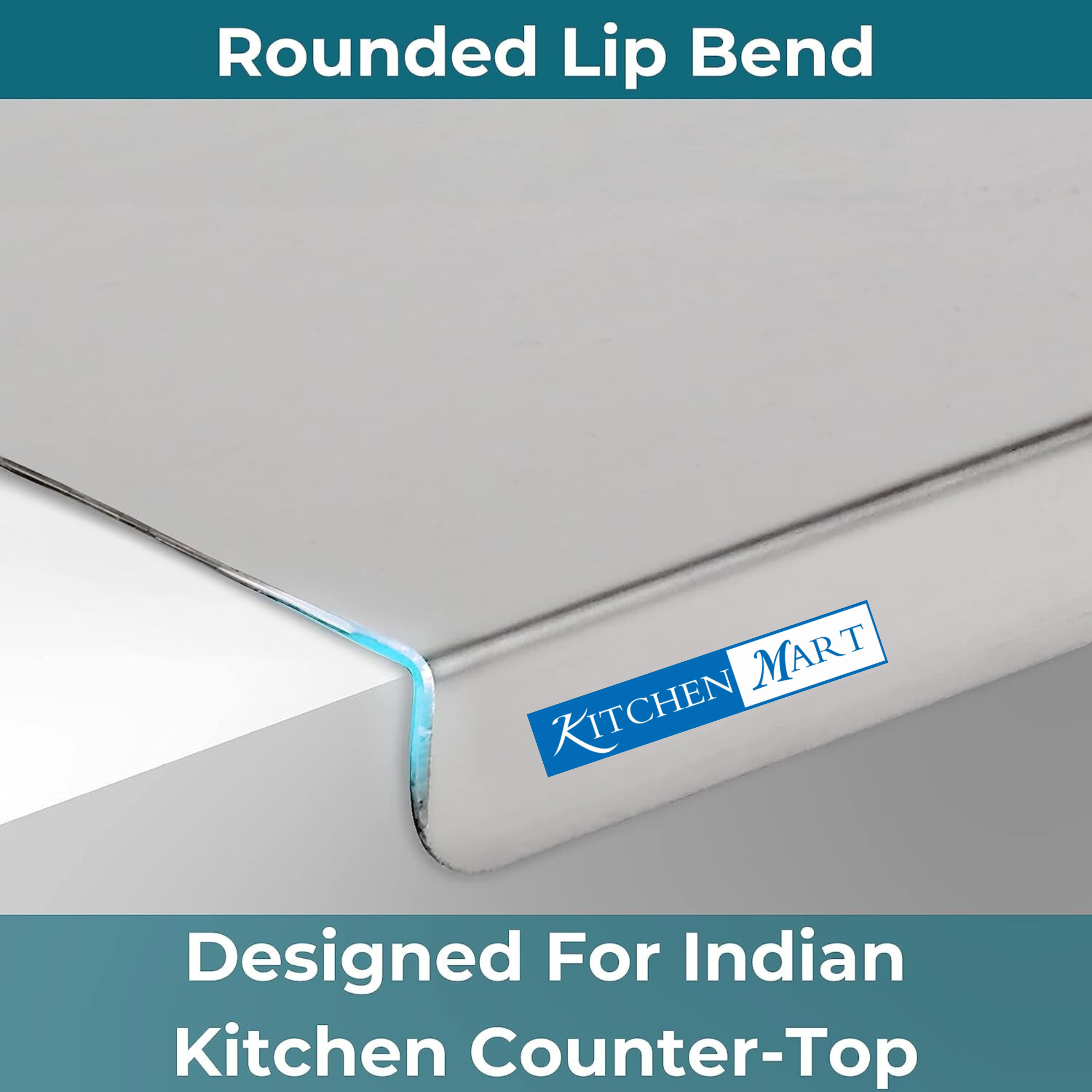 Kitchen mart Counter Top Chopping Board Stainless Steel Worktop Platform Round Edge, Baking, Heavy Extra Large (63 Cm Wide x 47 Cm Deep +25 Mm Bend
