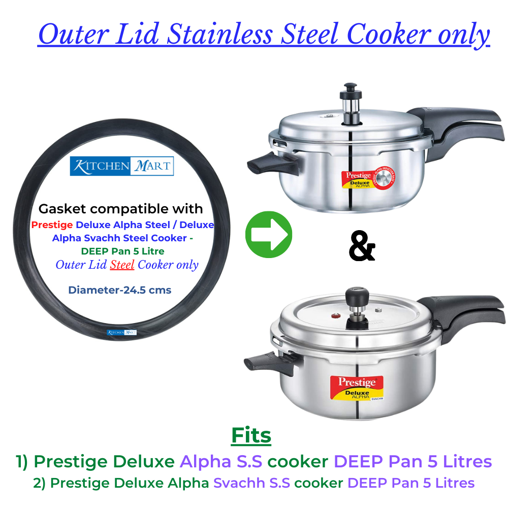 Kitchen Mart Gasket compatible with Prestige Deluxe Alpha/Deluxe Alpha Svachh Steel Pressure cooker (DEEP Pan - 5 Litres)