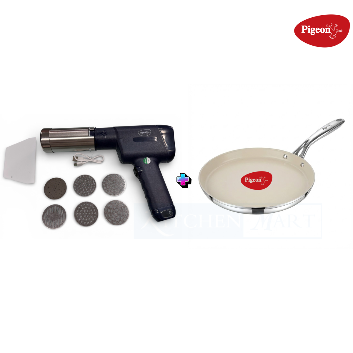 Portable noodle and idiyappam maker with 1500mAh battery and Type-C charging cable with pigoen tawa