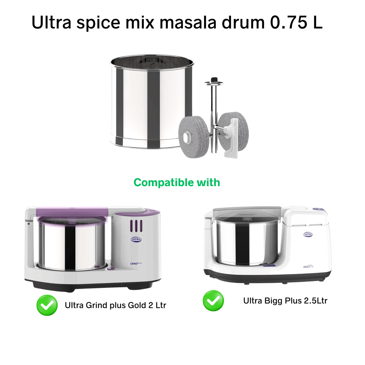 Ultra Spice Mix Drum with roller stone assembly compatible with Ultra Grind Plus Gold