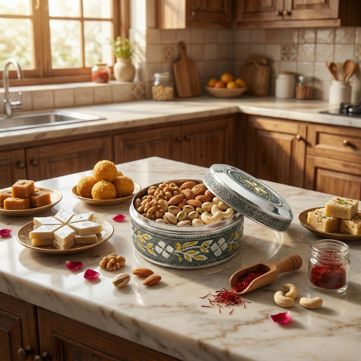 Kitchen Mart Antique Deep Puri Box Steel Traditional Indian Gift