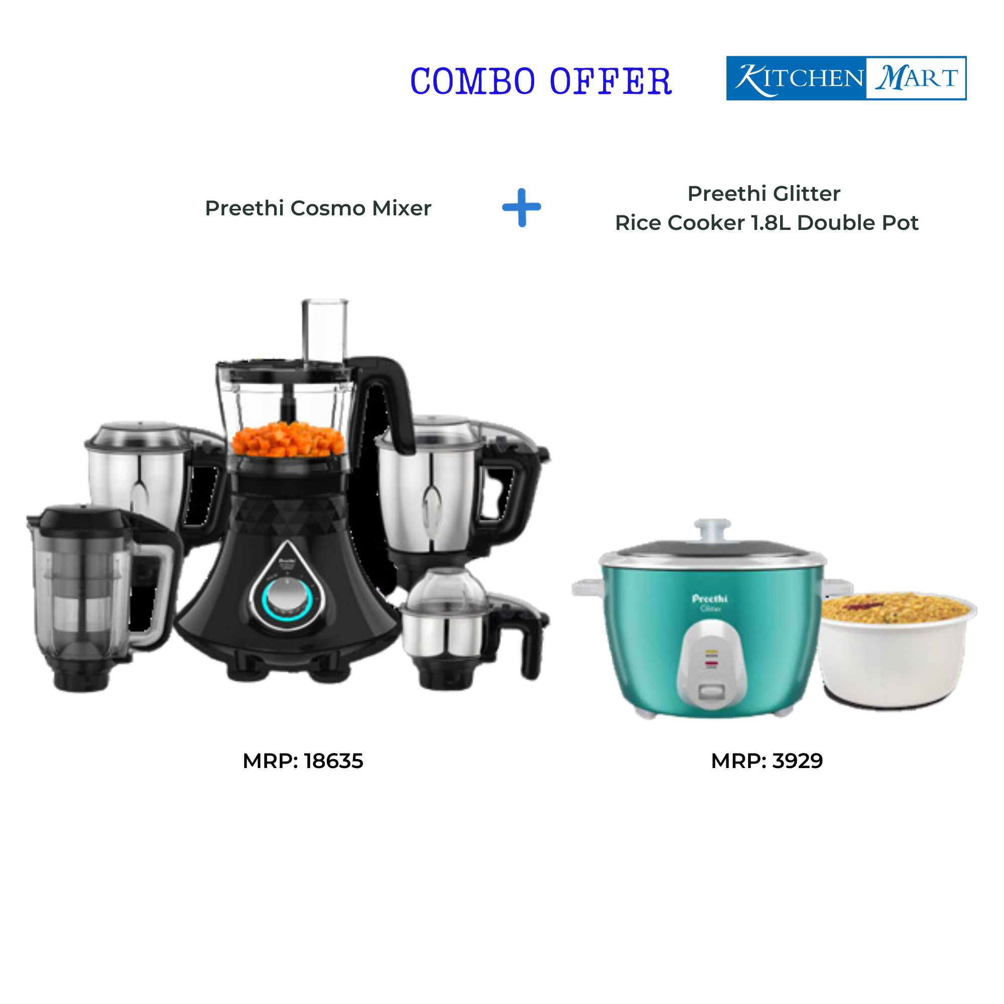 Preethi Zodiac Cosmo MG 236 Mixer Grinder 750-Watt 5 Jars with Rice Cooker 1.8 Ltr RC332