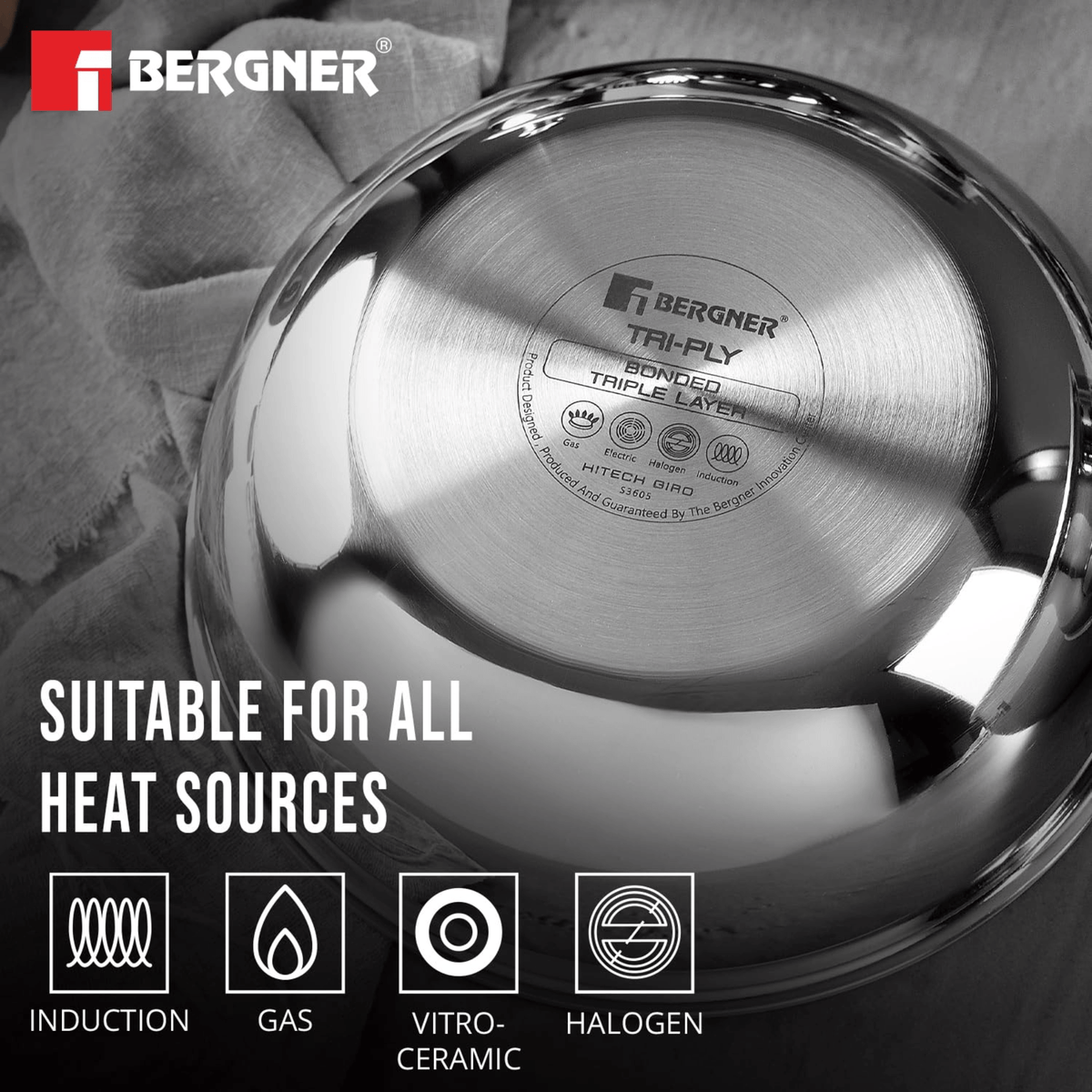 Bergner Hitech Giro Triply Stainless Steel 6PC Tasra Set with Steel Guard Technology