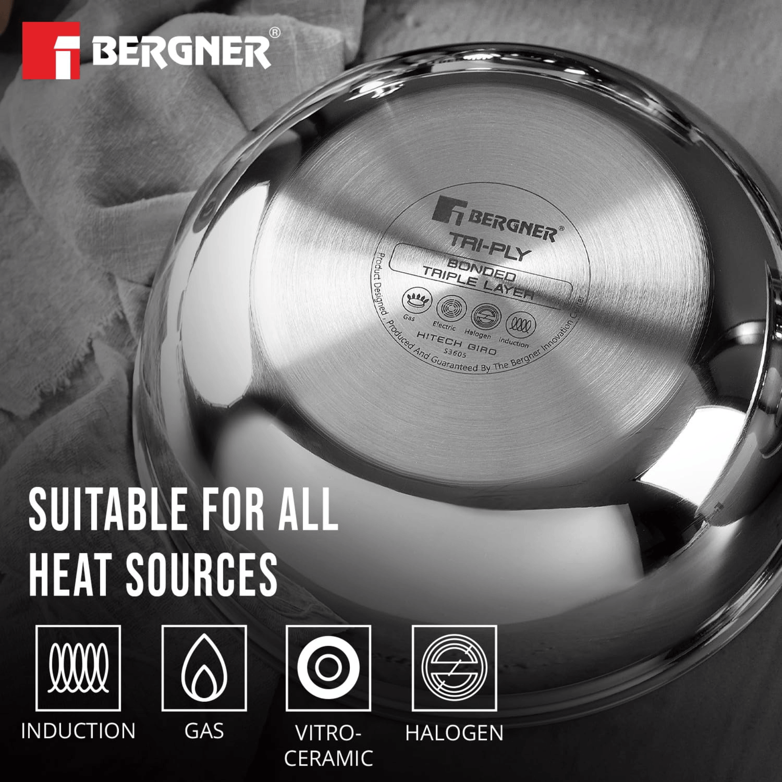 Bergner Hitech Giro Triply Stainless Steel 6PC Tasra Set with Steel Guard Technology