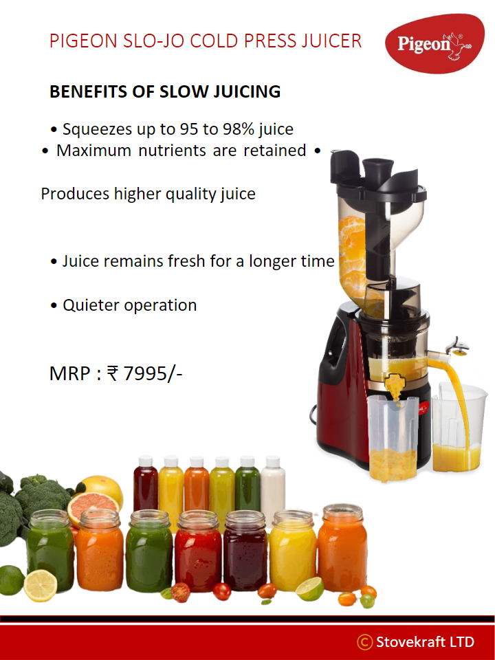 Pigeon Slo-Jo Slow Juicer Cold Press for for fruits and vegetables -  KITCHEN MART