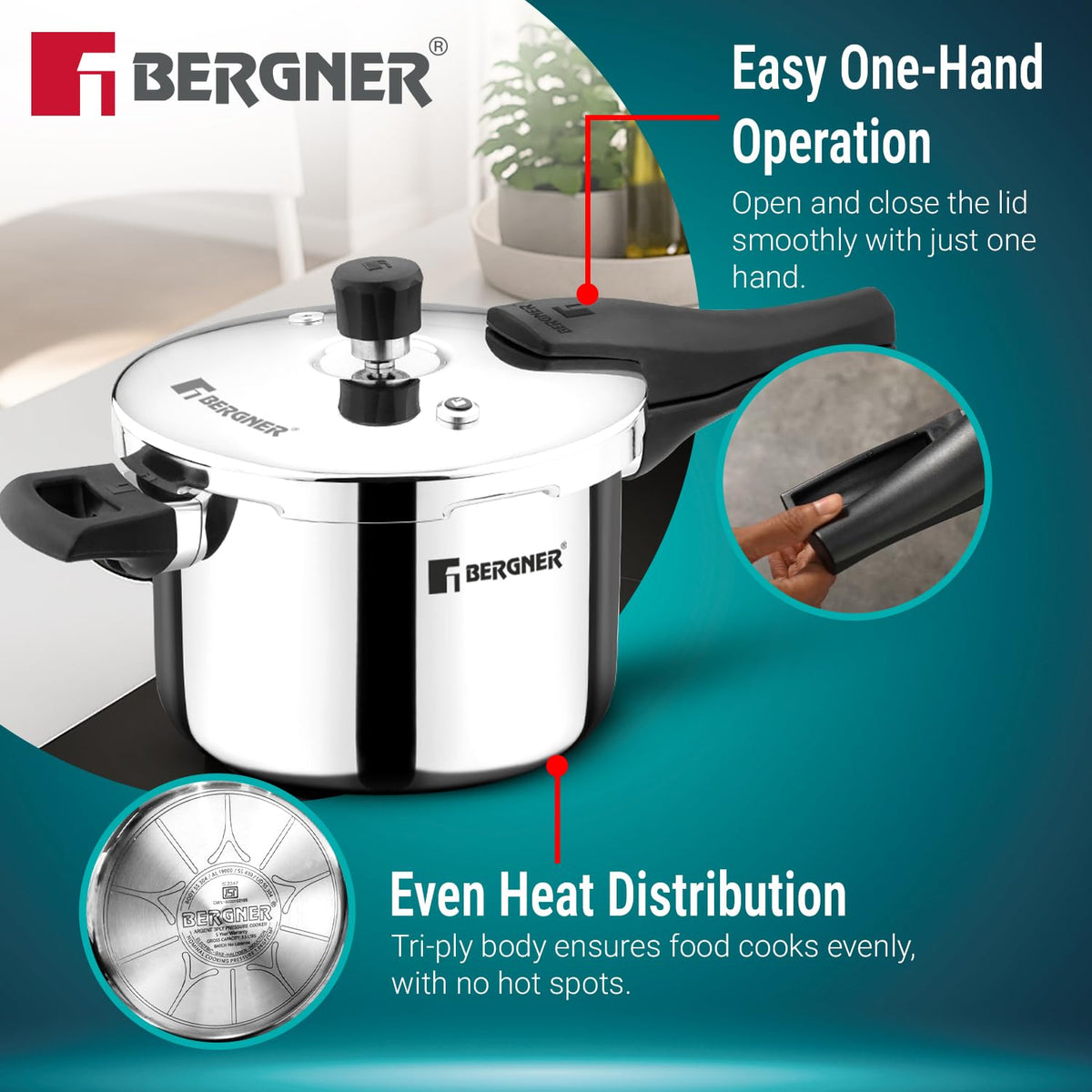 Bergner Argent Classic Triply Stainless Steel Pressure Cooker - Premium Quality