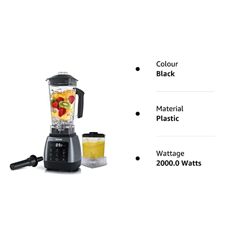 AGARO Royal Professional Blender/Grinder/Mixer, 2000W, 5 Preset Function, Commercial heavy duty blender, High Power & Speed Blender, 9 Speed Settings, Pulse & Timer, 2L & 600ml Small Grinding Jar