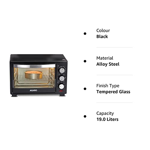 AGARO Marvel 19 Liters Oven Toaster Griller,Motorised Rotisserie Cake Baking Otg With 5 Heating Mode,(Black),1280 Watts