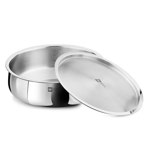 BE Bergner Essentials Tri-Ply Stainless Steel Biryani Handi with Lid, Even Heat Distribution, 5-Year Warranty