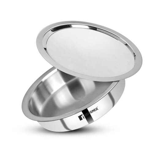 Bergner Argent TriPly Stainless Steel 24 cm Kadai with Lid showing polished stainless steel finish.