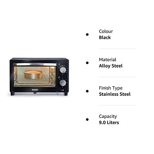 AGARO Marvel 9 Liters Oven Toaster Griller,Cake Baking Otg (Black),800 Watts