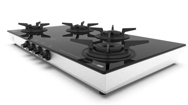 Ultra Optiflame 70%+ Efficient Glass Top Gas Stove 4 Forged Brass Burners,10-Years Warranty onBurners,Manual Ignition, ISICertified.Unique Pansupport&Burner Locking For Easy Cleaning,Spacious Design.