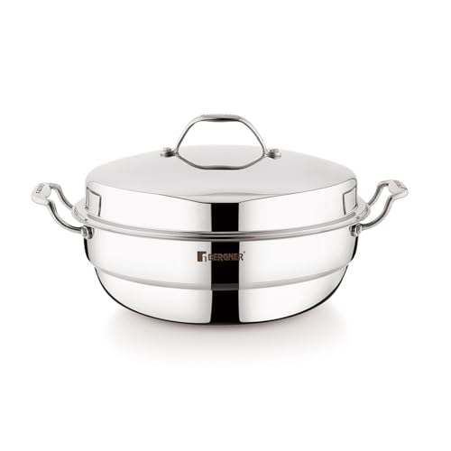 Bergner Argent Triply Multi-Kadai Set 6.1L - Stainless Steel, Induction Ready + Accessories & 5-Yr Warranty