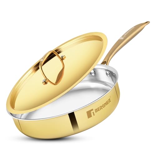 BERGNER Peetlam brass sautepan with tin coating and lid golden yellow finish