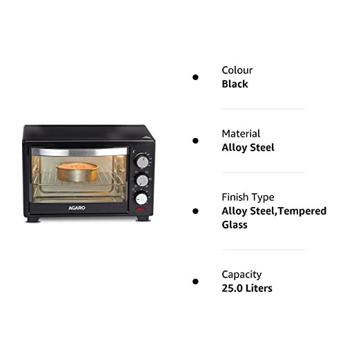 AGARO Marvel Oven Toaster Grill With Motorized Rotisserie & 5 Heating Modes (Black,25 Litres),1600 Watts,25 Liter