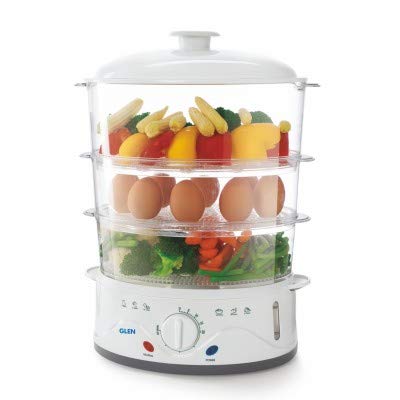 Glen Electric Food Steamer SA-3052FS with three stacked transparent containers, white