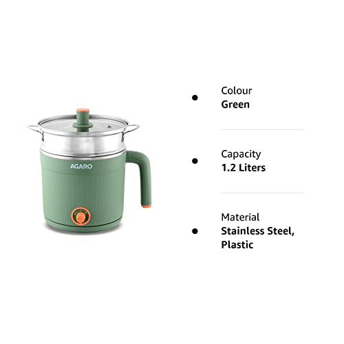 AGARO Regency Multi Cook Kettle With Steamer, 1.2L Inner Pot 600watts